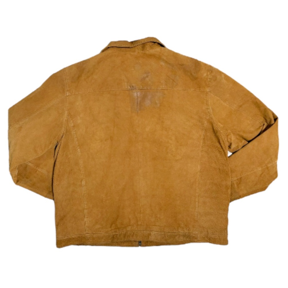 Vintage 90s Men’s Relaxed Fit Full Zip Nubuck Leather Jacket in Tan. Size Large - Picture 2 of 5